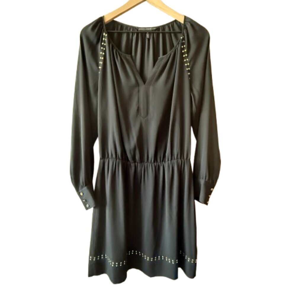 Women's 10 WHBM Gold Studded Little Black Dress Long Sleeve